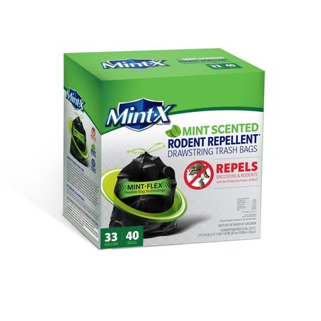 MINT-X 33 gal Mint Scent Trash Bags Drawstring , 40PK MX3335B40F